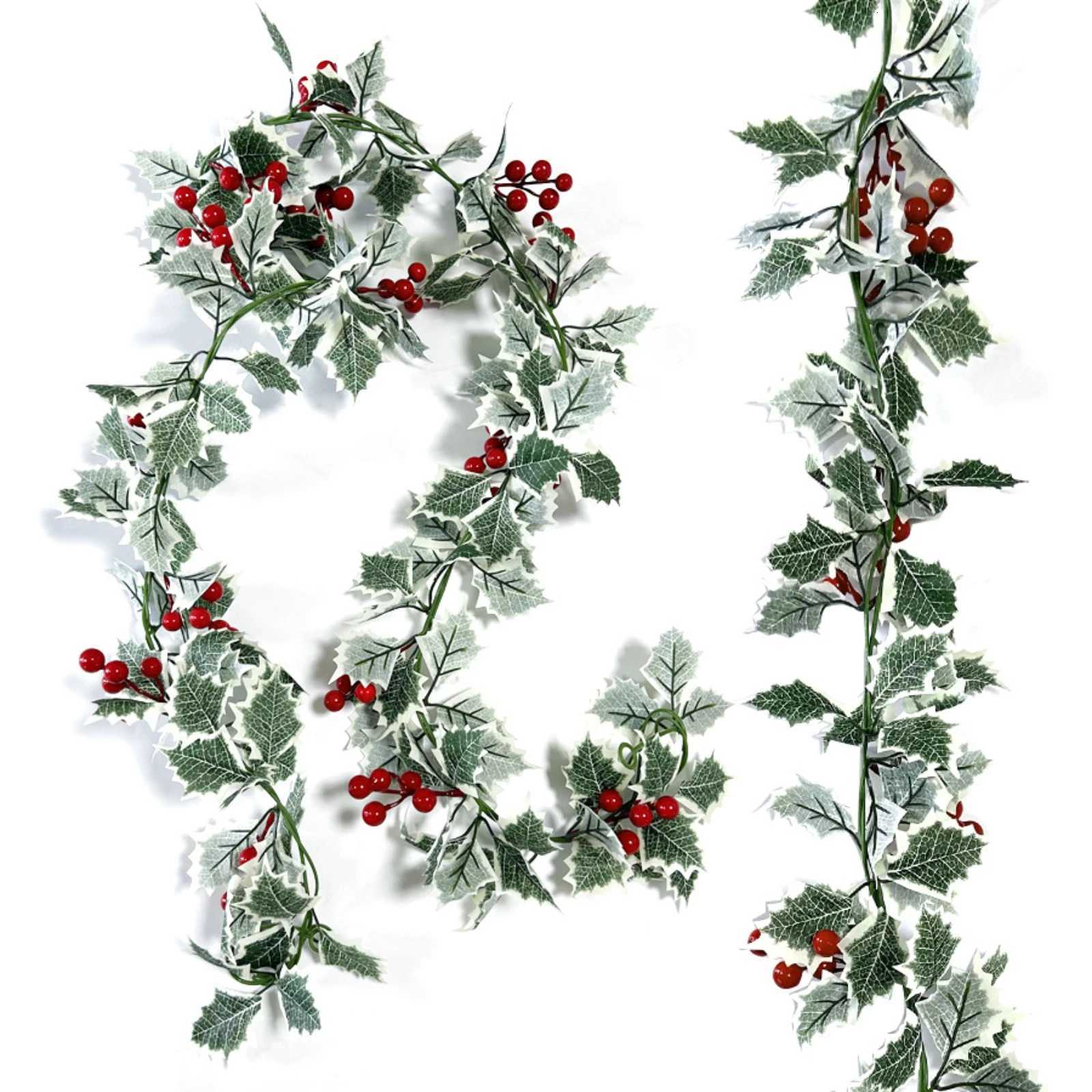 2pcs Christmas Artificial Holly Leaves Vine Red Berry Ivy Garland Xmas Tree DIY Wreath Hanging Ornaments Home Decor 200cm C251126-image-1086197563