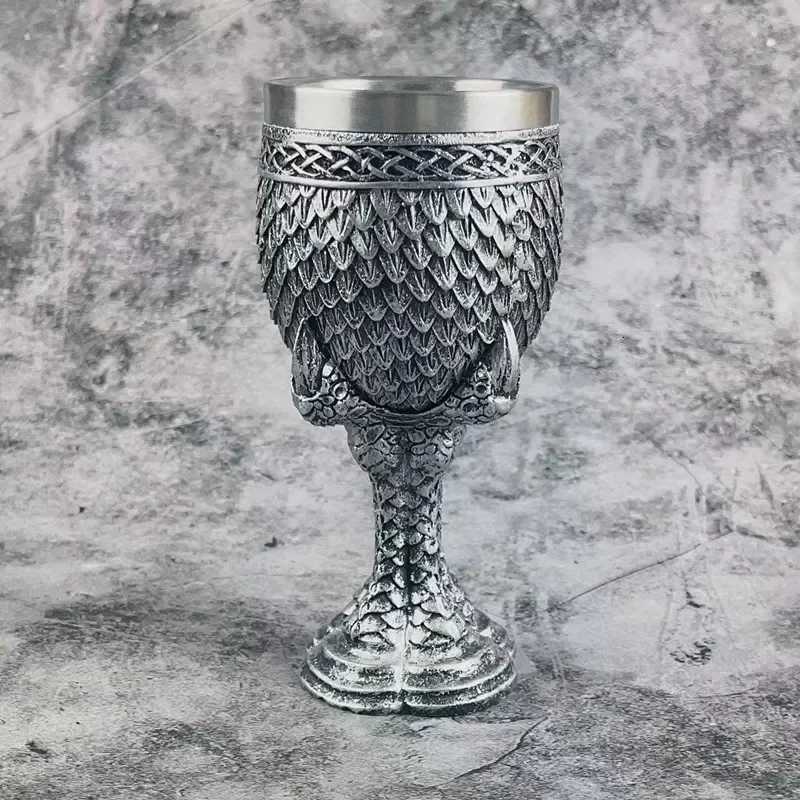 Creative 3D Embossed Dragon Scale Goblet Vintage Silver Dragon Claw 304 Stainless Steel Resin Bar Wine Glass Personzed Gift C251126-image-1086194119
