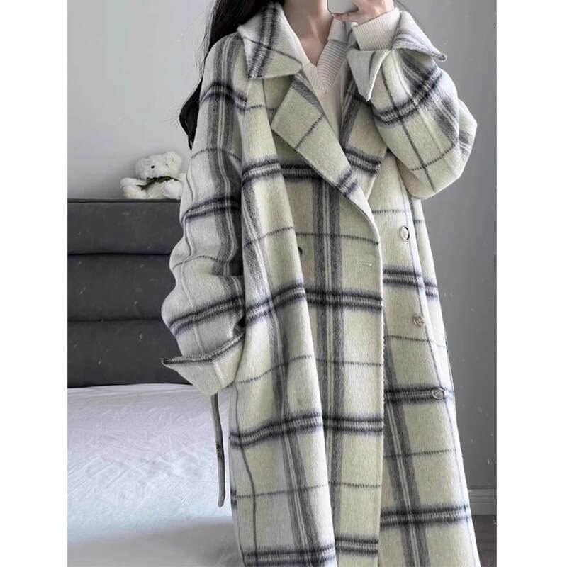 Manteau en laine à carreaux haut de gamme pour femmes, mi-long, veste en laine de petite taille, de luxe de styliste, nouvelle collection automne