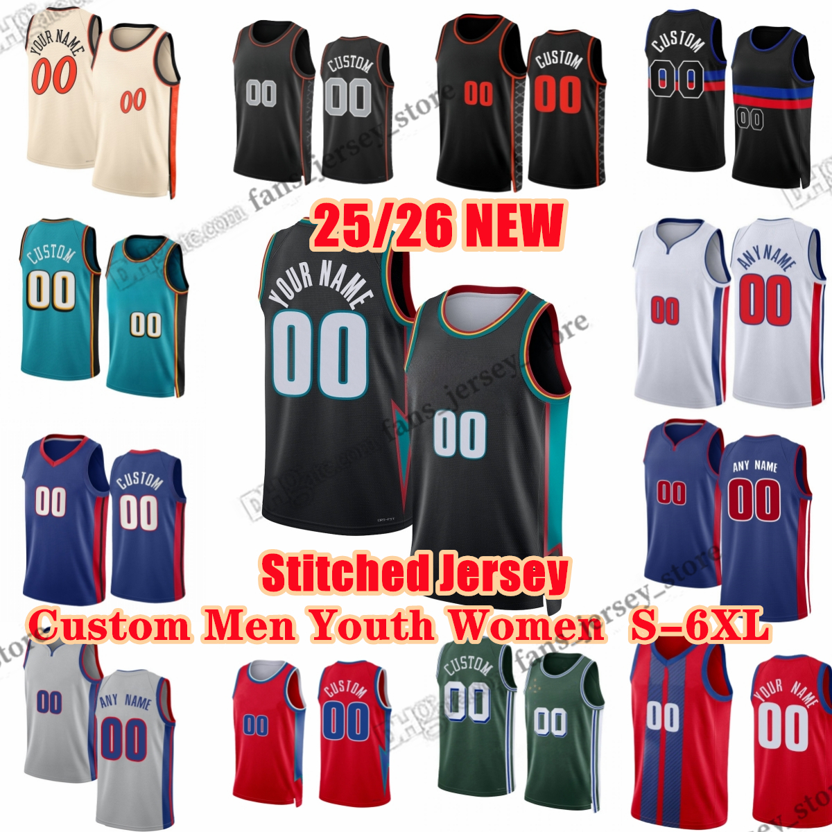Custom Stitched 2025-26 New Basketball Jerseys 2 Cunningham Harris Robinson Stewart LeVert Ivey Thompson Holland II Duren Reed Sasser Klintman Jones