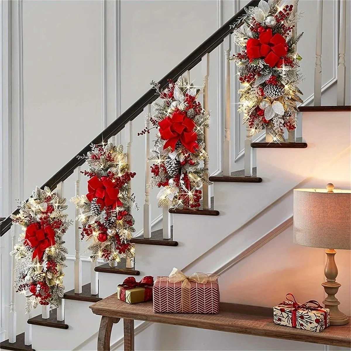 3Pcs Artificial Christmas Teardrop Swags Christmas Wreath with Christmas BallsBow Large Garland Swag Ornament for Door Stairs C251126-image-1086195014