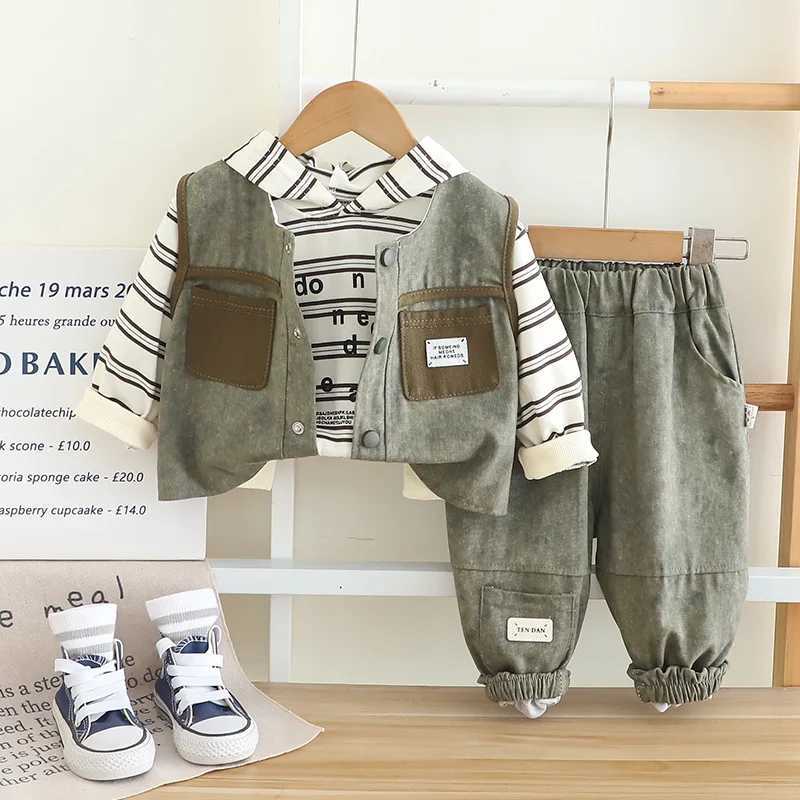 3Pcs/Sets Spring Baby Boys Clothes Suit Vest Striped T-Shirt Pants Kids Girls Clothing Set Infant Children Outfits H251208-image-1087662569