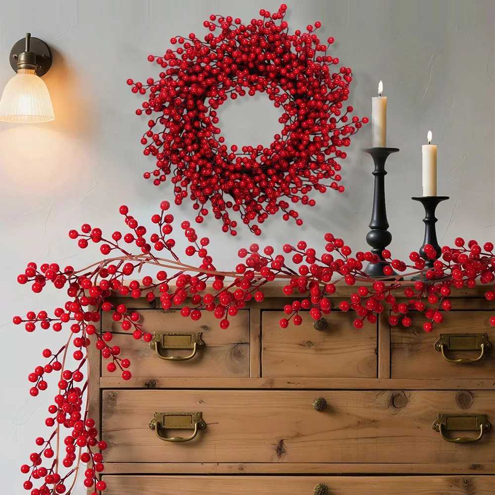 Yannew 18inch Winter Christmas Holly Berry Wreaths for Front Door Silver Snowy Wreath for Xmas Hoilday Indoor Oudoor Decoration C251126-image-1086196387