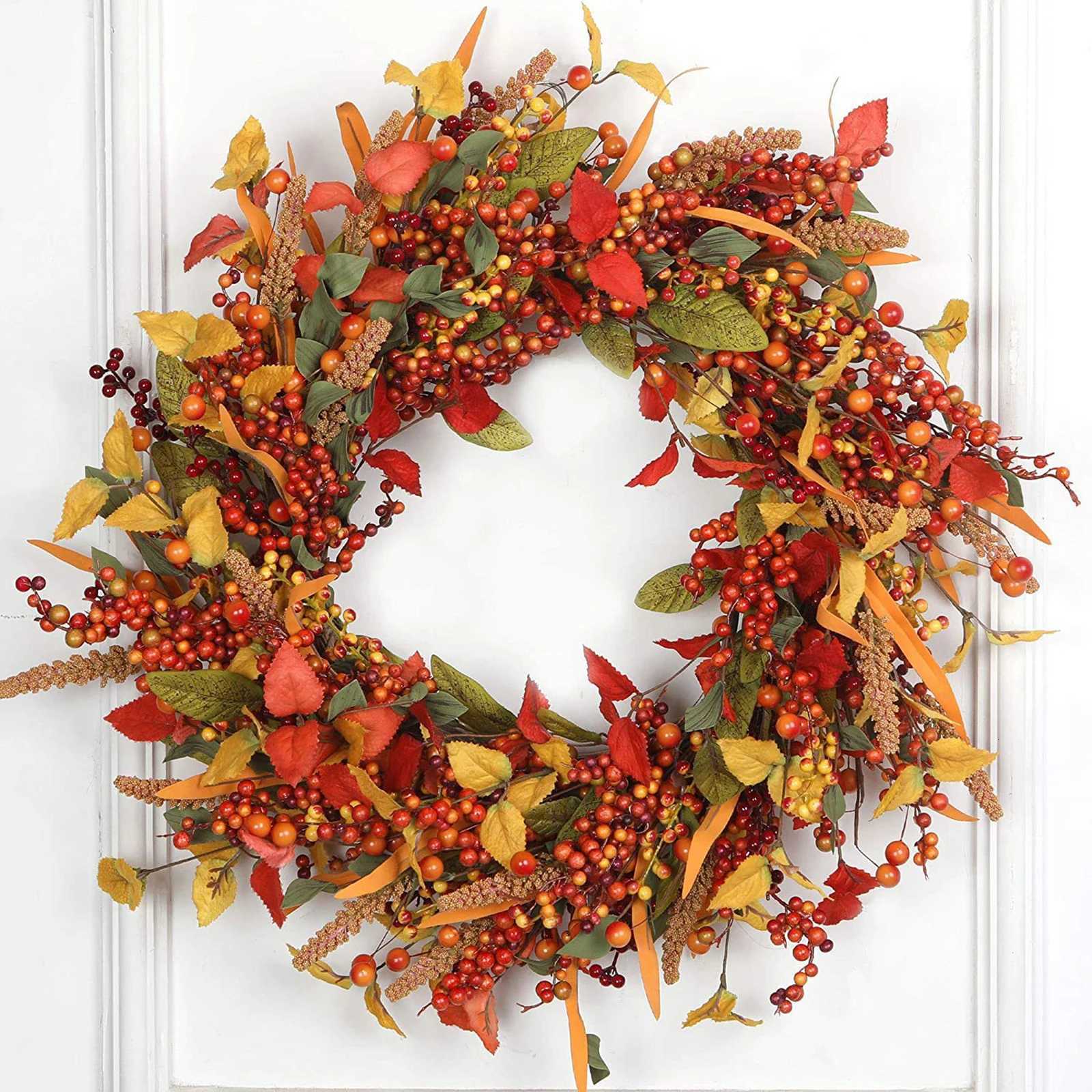 Artificial Fall Wreath Harvest Wreath Garland Thanksgiving Halloween Home Door Hanging Decorations For Celebration Home Office C251126-image-1086196309