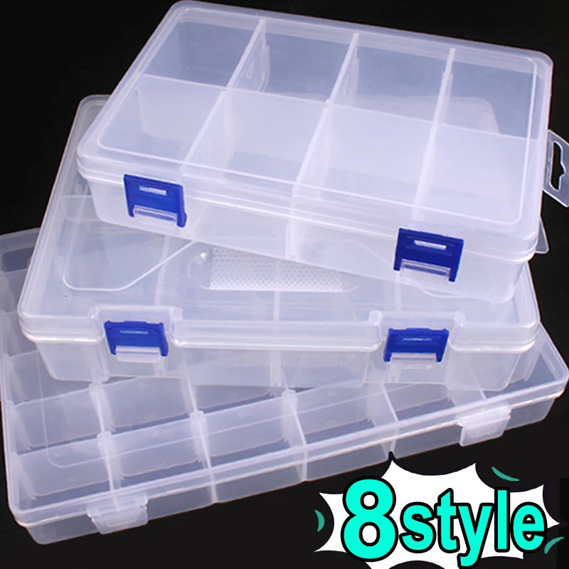 8 Style Transparent En Plastique De Stockage Boîte À Bijoux Compartiment Réglable Conteneur Boîtes Perles Bague Boucle D'oreille Organisateur Cas