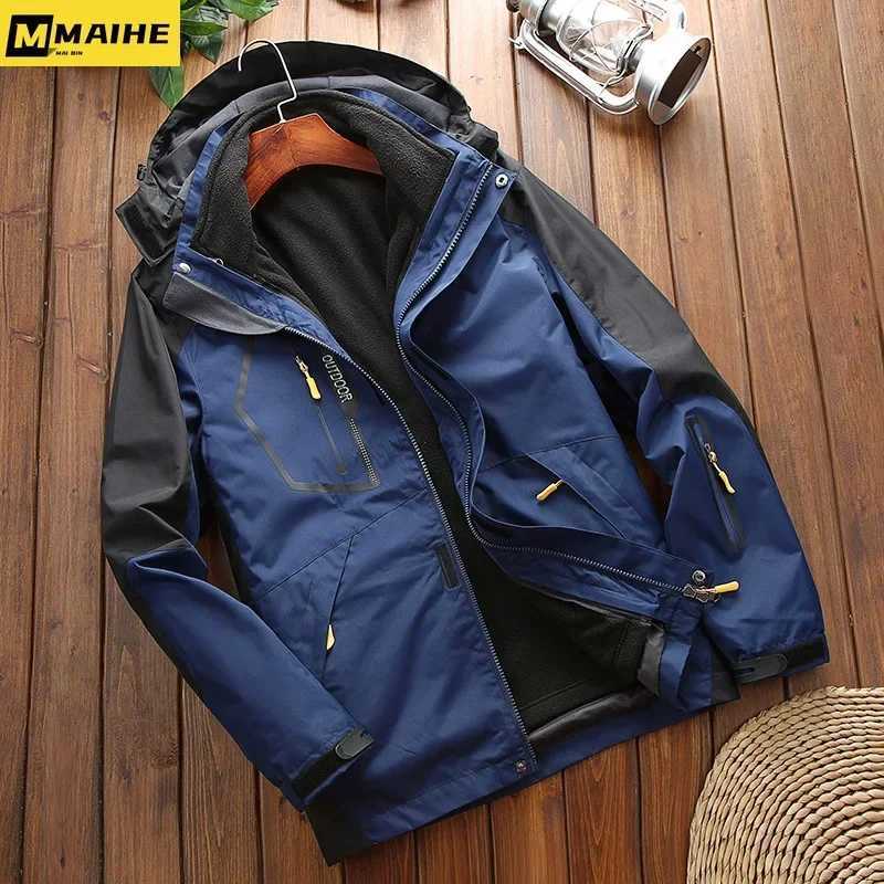 Winter 2 In 1 Warm Jacket Sportwear Ski Camping Coat Softshell Waterproof Outdoor Jacket Men Windbreaker Climbing Hiking Coats M251126