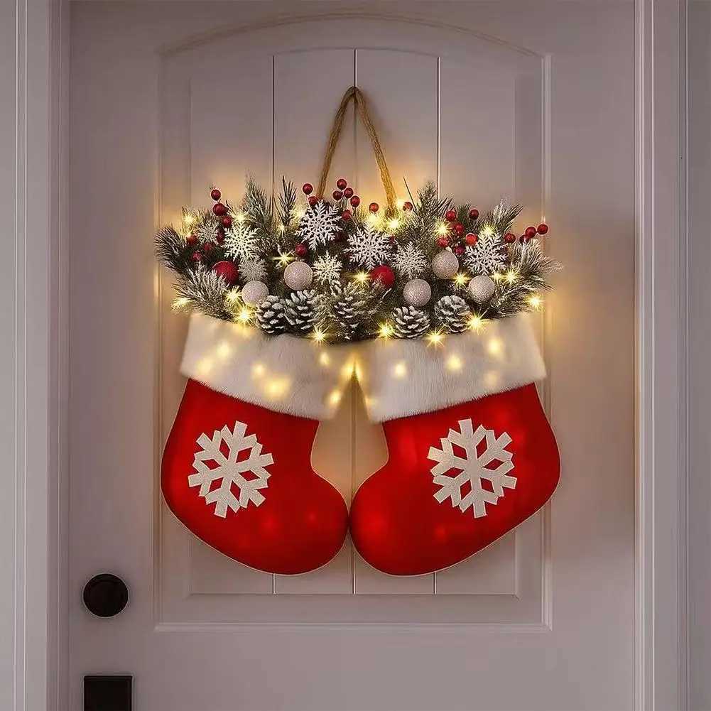 2025 Christmas Garland Creative Socks Shaped Simulated Flower Wreath Window Door Gate Decoration Door Sign Xmas Party Decoration C251126-image-1086198577