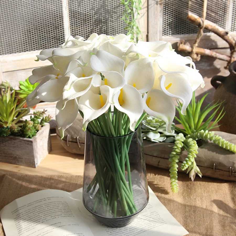 10PCS Artificial Calla Lily Faux PU Material Fake Flower for Weddings Bouquet Bridal Shower DIY Bridal Bouquets Home Party Decor C251126-image-1086195575