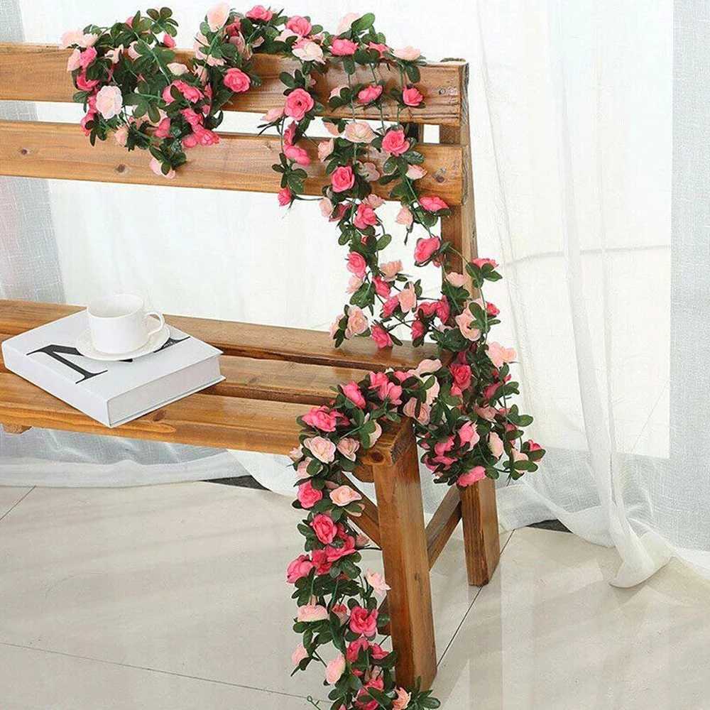 82ft Artificial Rose Garland Pink Fake Rose Vine Faux Flower Garland Hanging Flowers Plants For Wedding Garden Party Wall Decor C251126-image-1086194300