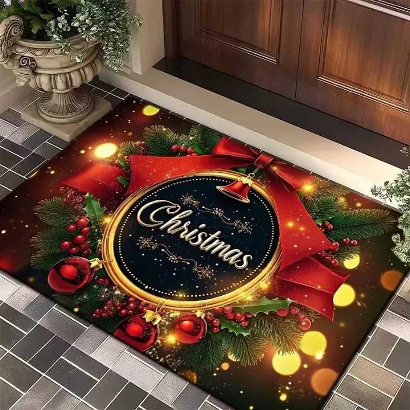 Merry Christmas Carpet Bathroom Mat Anti Slip and Retro Absorbent Mat Door Mat New Year Party Red Home Decoration CarpetM251126-image-1086170259