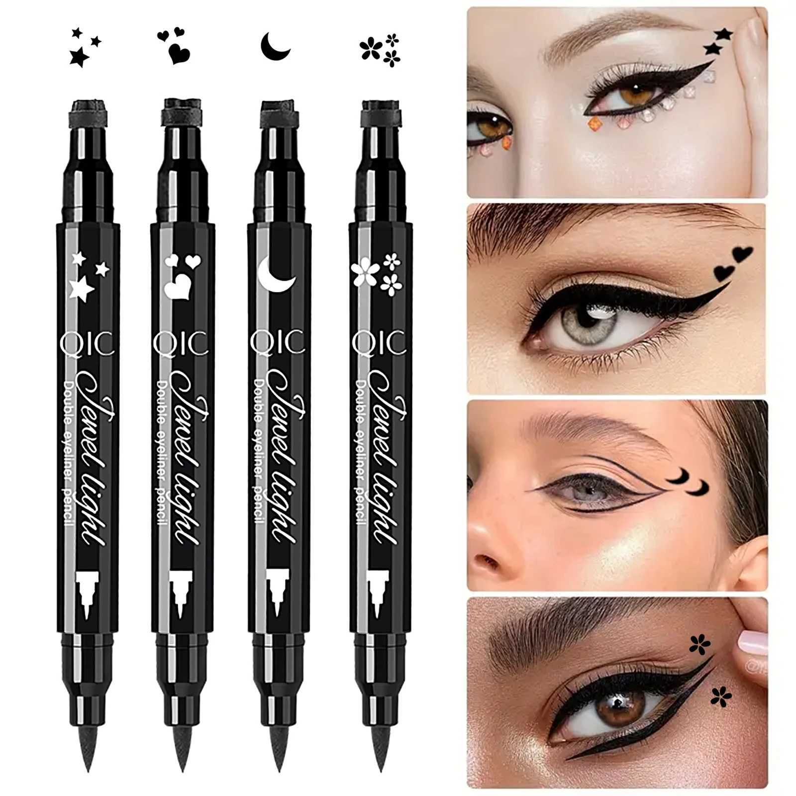 1pcs Liquid Eyeliner Pen Set Dual-Tip Stamps with Black Ink - Includes Heart Moon Star Shapes for Eye Makeup Eyeliner StampT251126-image-1086123744