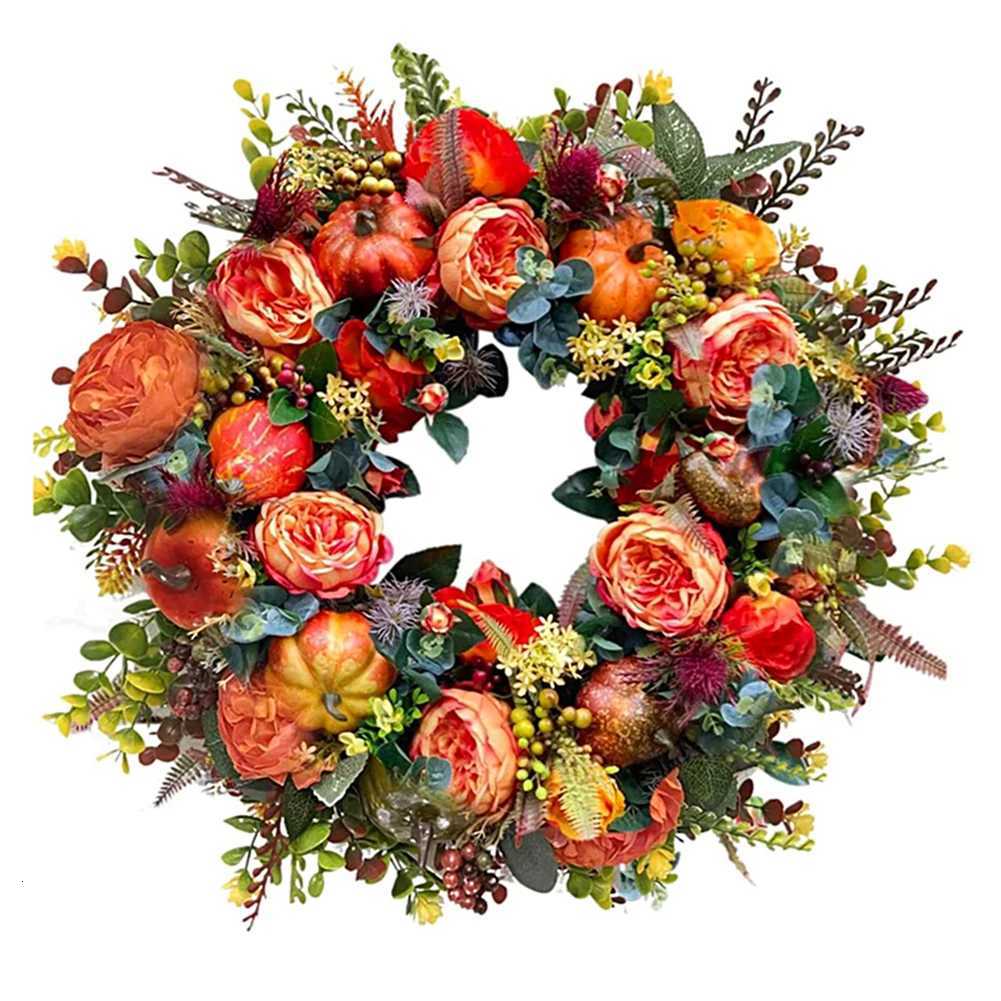 Peony Pumpkin Wreath Decorative Artificial Autumn Garland Festival Theme Front Door Wreath Farmhouse Party Decoration C251126-image-1086195122