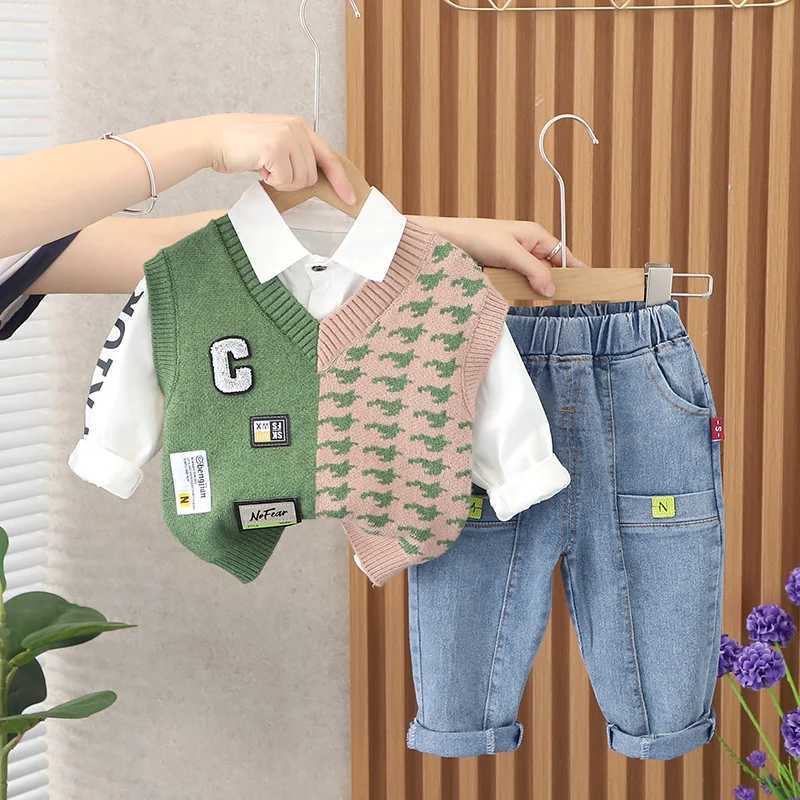Spring Children Boys Clothing Set Long Sleeve Sweater Vestdenim ShirtCorduroy Pants 3pcs Baby Casual Clothing Set H251208-image-1087662286