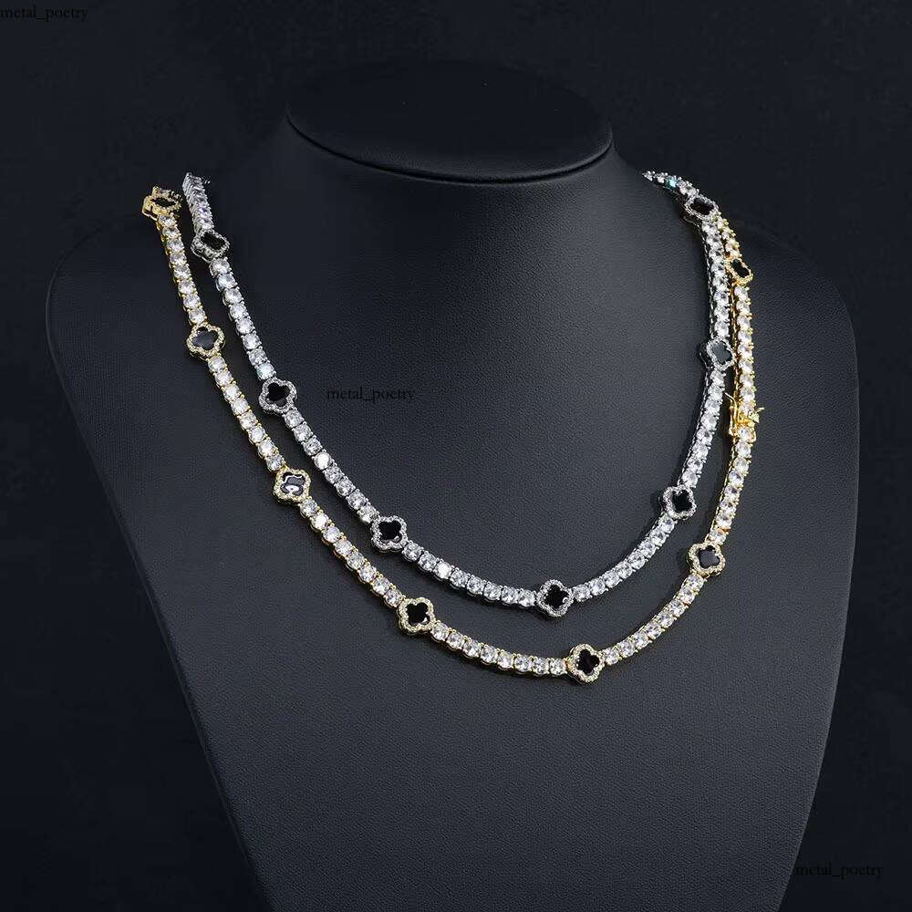 VVS Moissanite Women's Exquisite S925 Silver Silicon Stone Custom Chain 4mm Clover Necklace Fashion Hip-Hop Style Gift a1