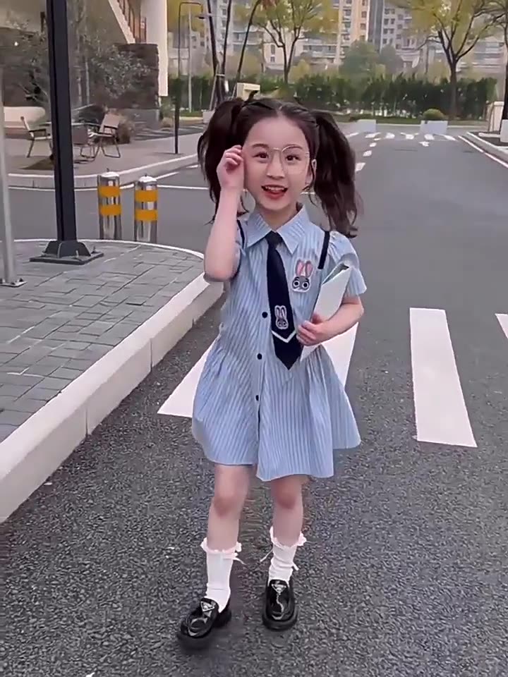 XW189 Summer college style dress 2025 new children&#039;s collar short-sleeved shirt dress baby summer dress skirt-image-1055310868