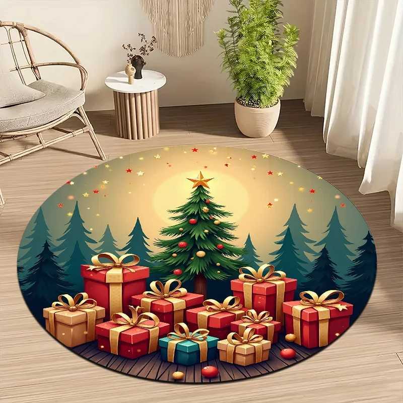 Nordic Christmas Tree Gifts Round Mat Lightweight Non-Slip Machine Washable Holiday RugM251126-image-1086170653