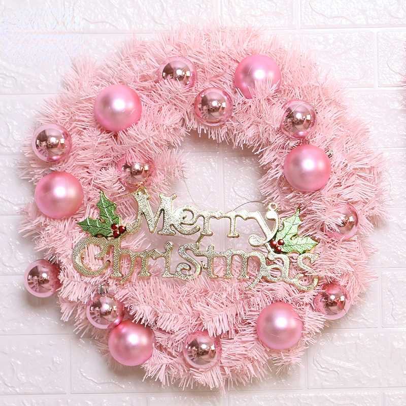 Christmas Day Decoration Pink Christmas Wreath 30cm Vine Wreath Door Hanging PVC Material C251126-image-1086195519