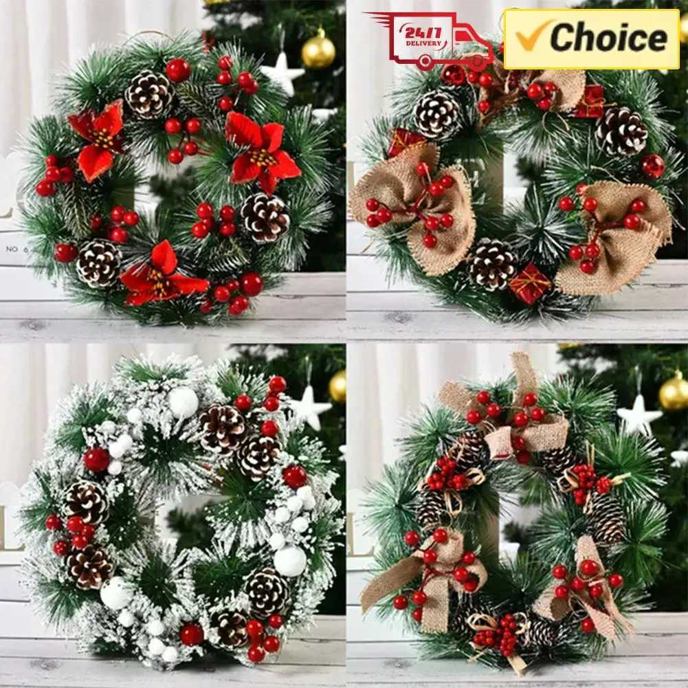 Red Christmas Wreath PVC Artificial Greenery Christmas Garland Window Door Wall Hanging Ornament Decorations Holiday Decor Gifts C251126-image-1086197385