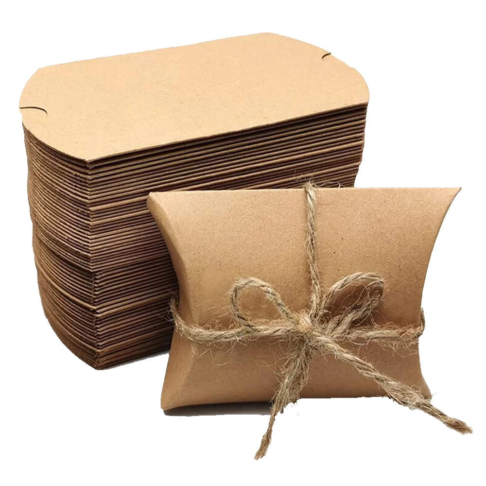 Boîte d'oreiller en papier Kraft noir et blanc, 50 pièces, pour bijoux, bonbons, cadeaux de mariage, fournitures d'emballage pour petites entrepr