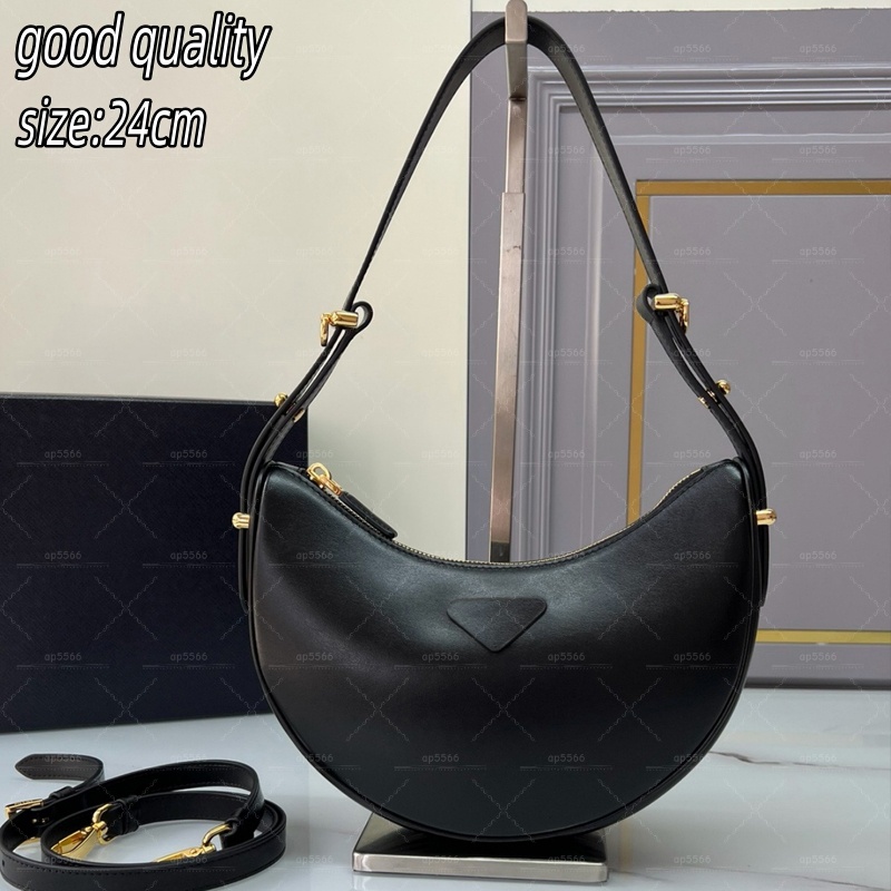 (Order by pic in opt, not by desc) Chic Black Leather Half-Moon Bag - Luxury Gold-Tone Hardware Convertible Shoulder Crossbody Bag