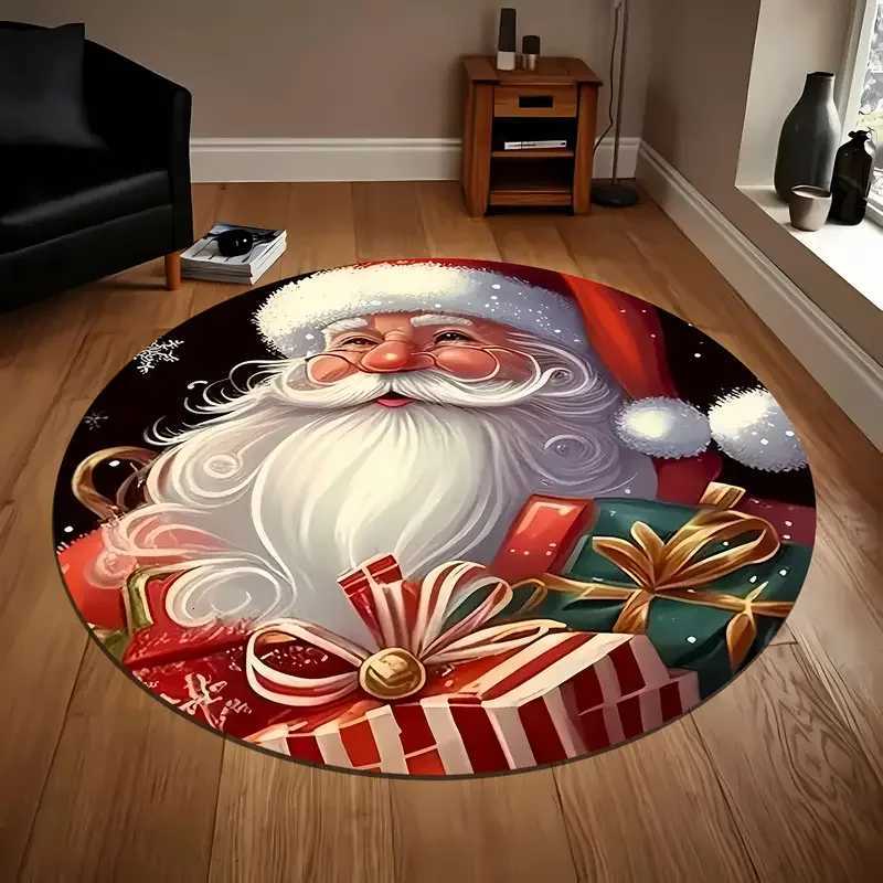 Christmas Round Living Room Mat Santa Claus Gift Pattern Soft and Comfortable Suitable for Entrance Living Room and BathroomM251126-image-1086170319