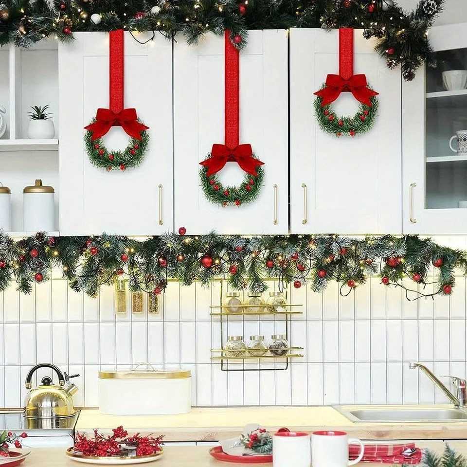 1pcs Christmas Kitchen Cabinet Wreaths with Ribbon Red Berry Mini Wreaths for Christmas Party Window Door Plastic Classic Wreath C251126-image-1086195167
