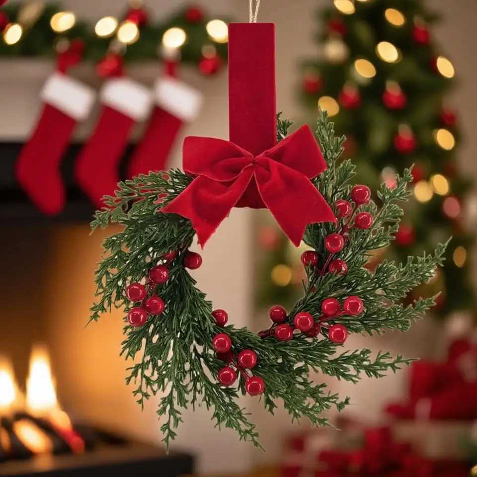 Christmas Artificial Flower Wreath Home Window Door Hanging Exquisite Floral Wreath Xmas Party Scene Ambiance Wreath Navidad C251126-image-1086198440