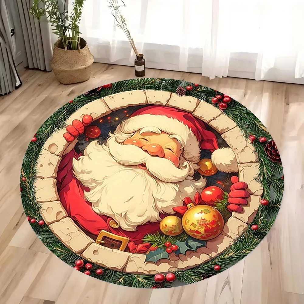 2D Christmas Dwarf Old Man Round Printed Carpet Christmas Theme Anti Slip Mat Christmas Decoration Prop GiftM251126-image-1086170962