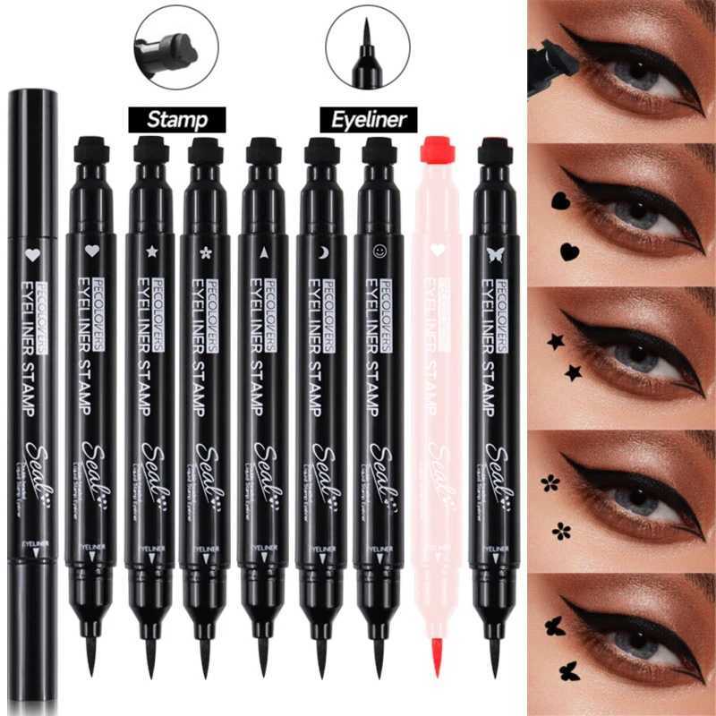 1pcs Black Eyeliner Pen Waterproof Not Blooming Long-lasting Eye Pencil Double Head Moon Star Heart Flower Liquid Eyeliner PenT251126-image-1086123849