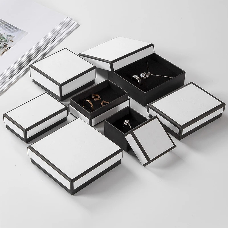 12pack blanc noir boîte à bijoux en carton boucles d'oreilles anneaux collier boîtes de rangement 7x9x3 cm papier kraft voyage cadeau de mariage
