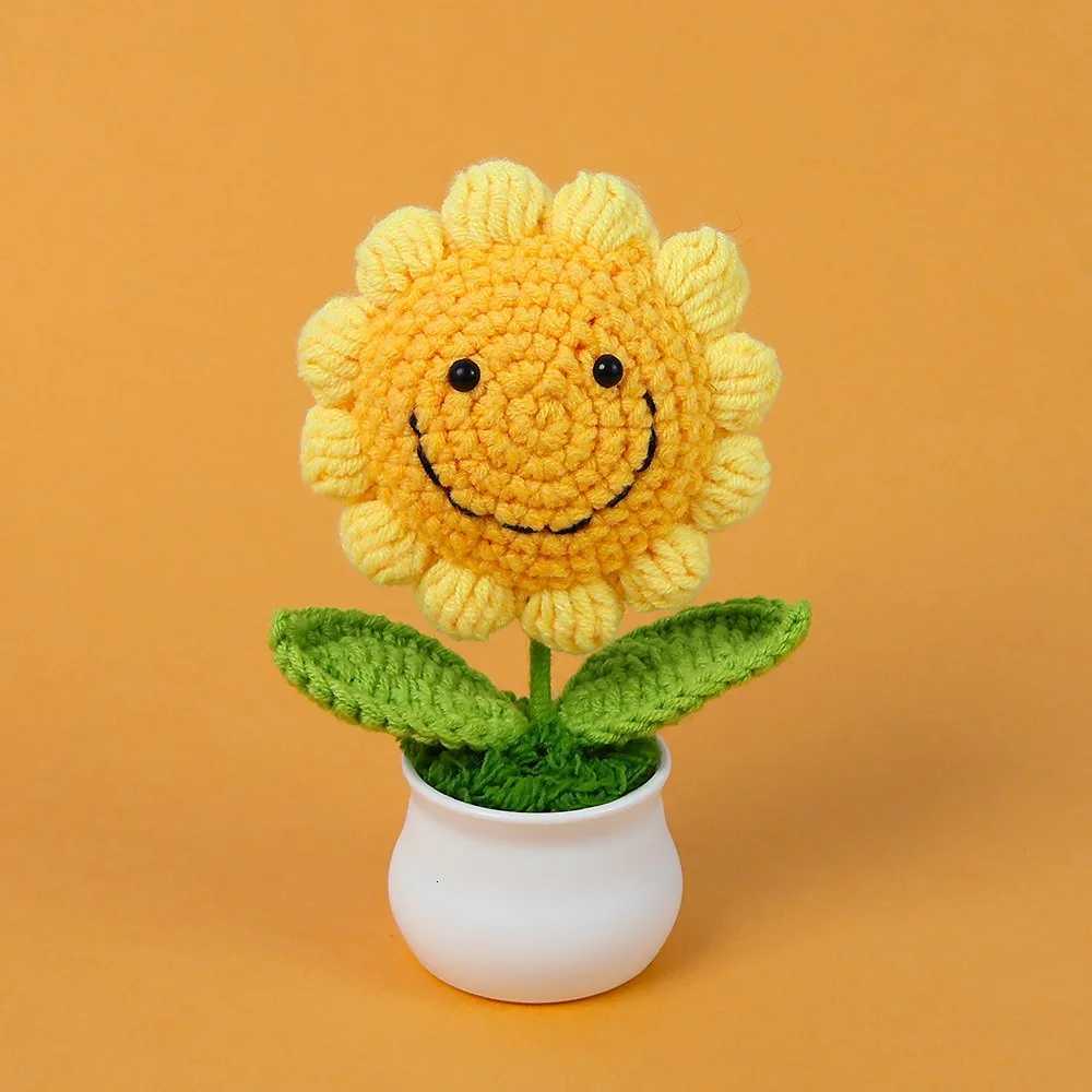 Knitted Wool Sunflower Potted Plants Simulation Flowers Study Desktop Ornaments Graduation Season Gift Artificial Flowers C251126-image-1086196901