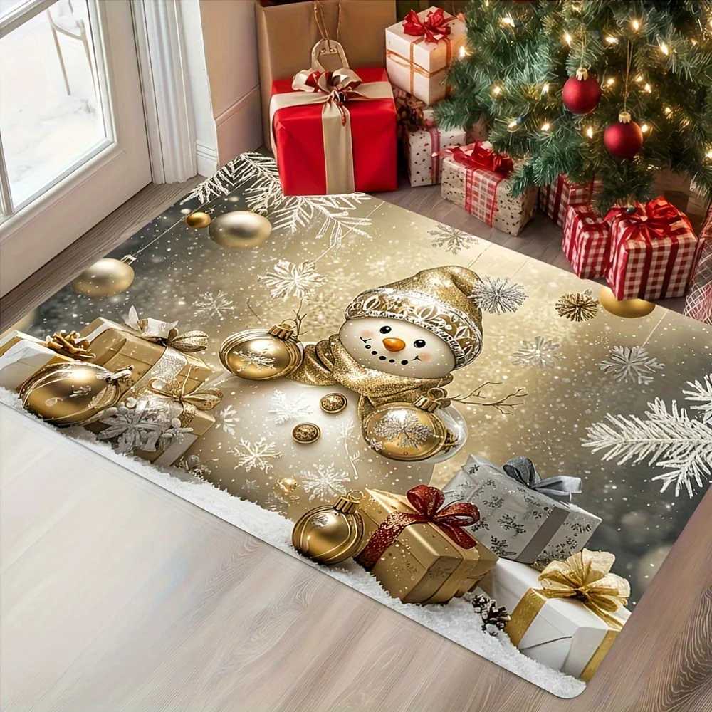 VIKAMA White Gold Christmas snowman Pattern Non-Slip Dirt-Proof Warm Carpet For Winter Festive Home Decor Entrance Door MatM251126-image-1086172609