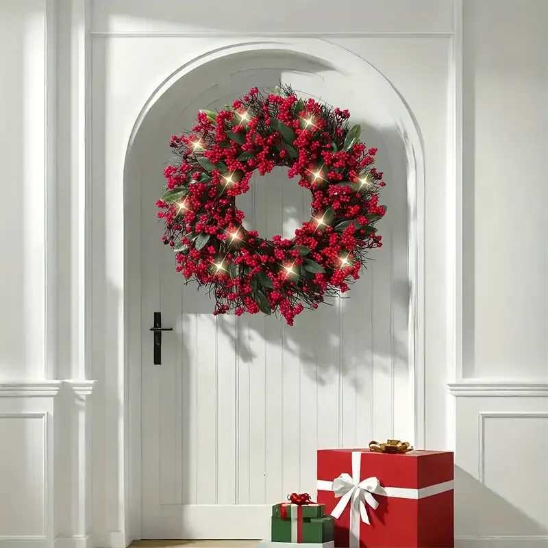 New 35/40/45/55cm 1pc Classic Christmas Wreath with Artificial Berries Needed Christmas Decoration Home Wreath for Entrance C251126-image-1086196236