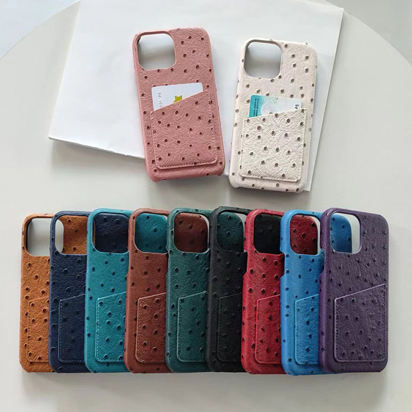 card pocket phone case for iPhone 16 15 14 13 Pro 12 11 Max plus 16pro ostrich texture 16promax phone case 15pro 15promax cover hard 14pro 14prom