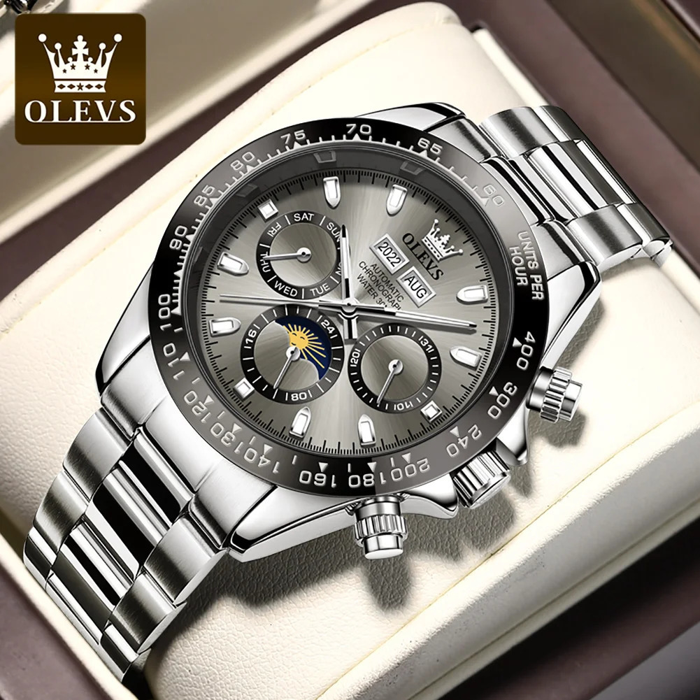 OLEVS 6654 Mens Watch Chronograph Automatic Mechanical Wristwatch Waterproof Luminous Top for Man Date Sport w251121