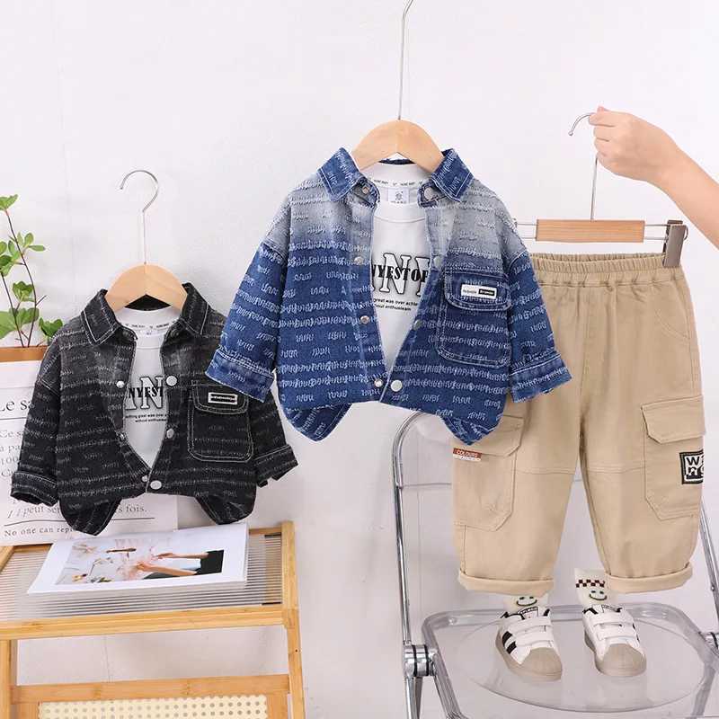Boys Clothing Sets Spring Autumn Children Fashion Denim Coats T-shirts Pants 3pcs Suit For Baby Outfits Kids Tracksuits 2025 New H251208-image-1087662301
