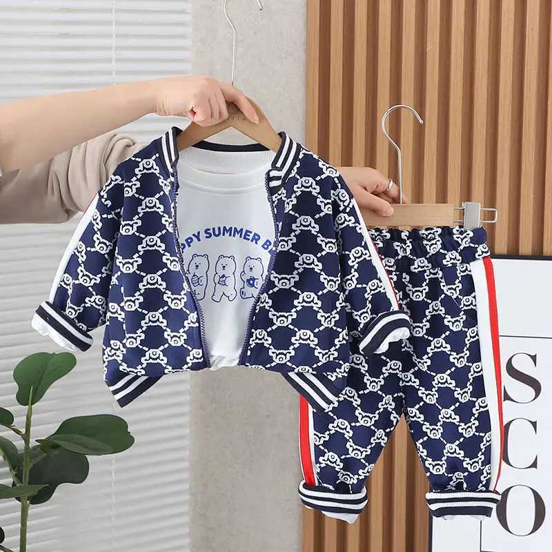 2025 Spring New Childrens Clothing Set Baby Boys Handsome T Shirt Jacket and Pants Three-piece Set Trendy Clothes 0-5Year H251208-image-1087662305