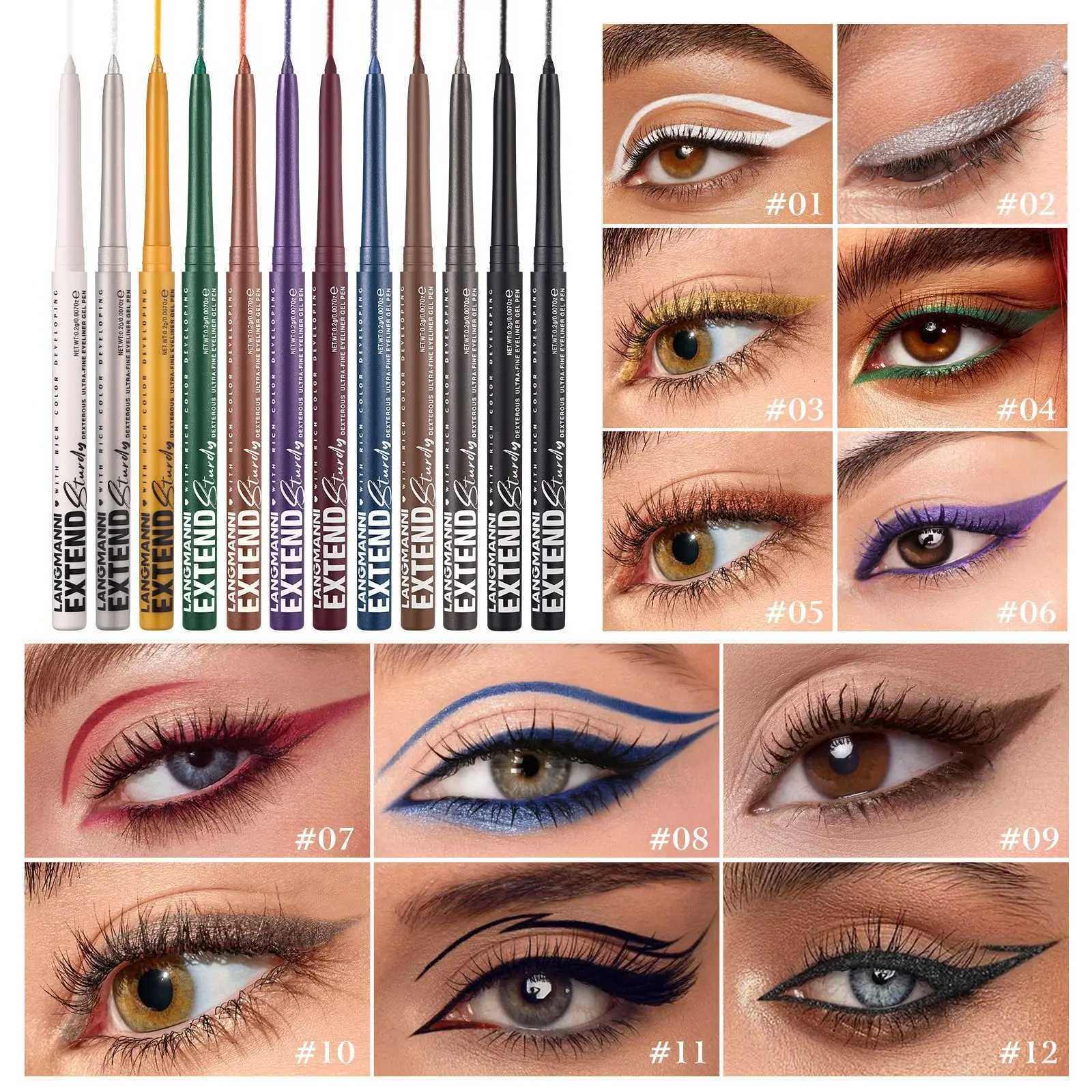 LANGMANNI 12-color single non-smudge eyeliner gel pen waterproof sweatproof rotating eyeliner penT251126-image-1086123733