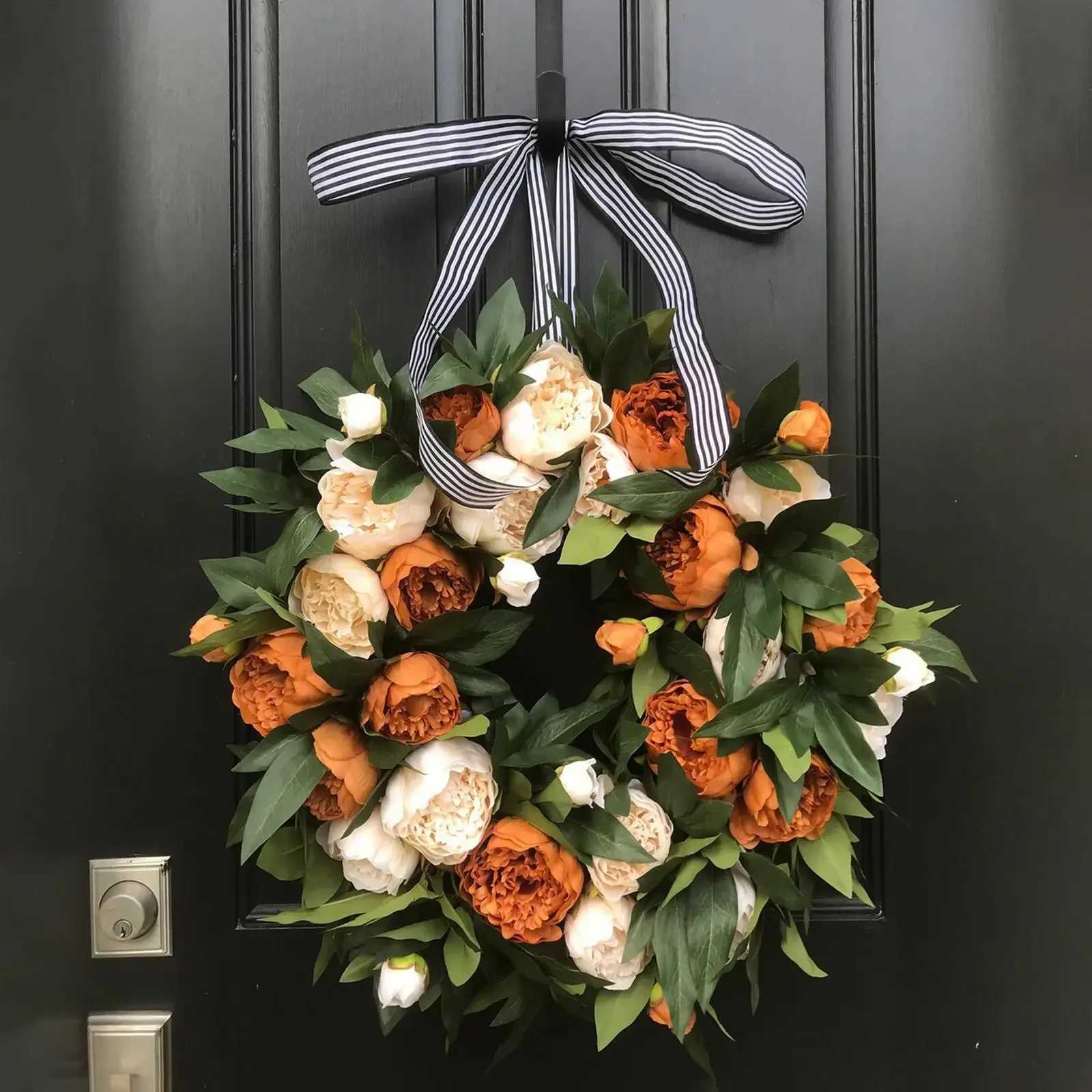 40cm Spring Summer Door Wreath Peony Silk Flowers Large Spring Garland Green Leaves Welcome Sign for Party Home Holiday Decor C251126-image-1086198266