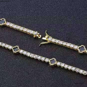 VVS Moissanite Women's Exquisite S925 Silver Silicon Stone Custom Chain 4mm Clover Necklace Fashion Hip-Hop Style Gift de