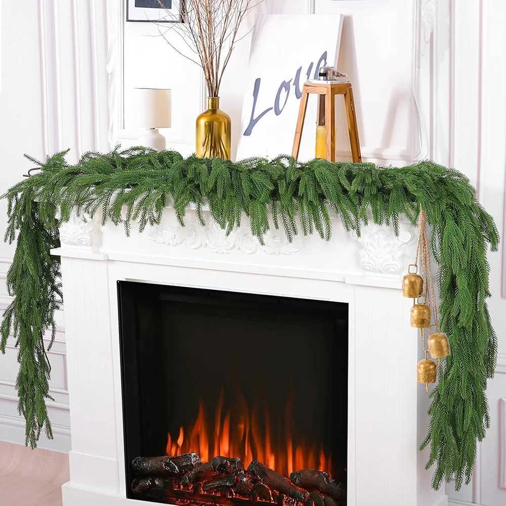 6 Ft Artificial Norfolk Pine Garlands Real Touch Winter Green Artificial Greenery Garland for Table Mantle Wall Christmas Decor C251126-image-1086197045
