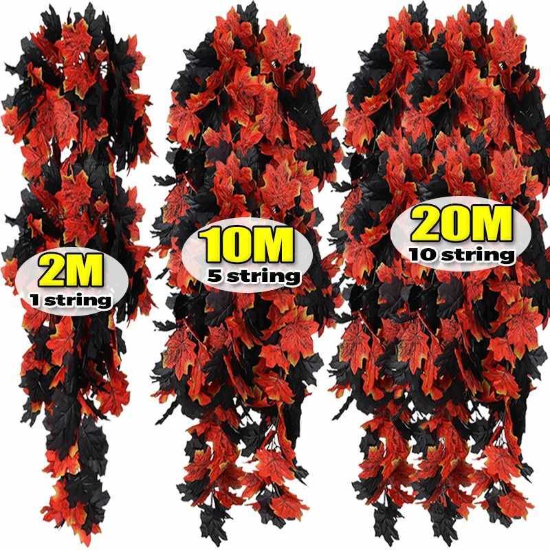 2/20M Autumn Black Leaf Garland Fake Halloween Hanging Garland Fall Artificial Maple Vine Leaves Party Ceiling Rattan Decoration C251126-image-1086195386