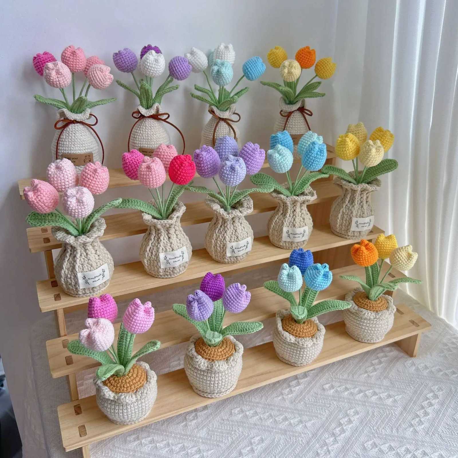 2025 Tulip Crochet Potted Creative Knitting Sunflower Pot Lovely Artificial Flower Home Office Decor Friends Gift C251126-image-1086197081