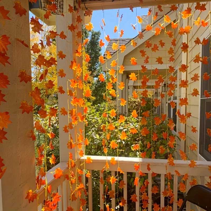 12pcs Elegant Autumn Artificial Maple Leaf Wreaths Extra Long Rustic Fall Wreaths for Thanksgiving and Halloween/Christmas C251126-image-1086197613