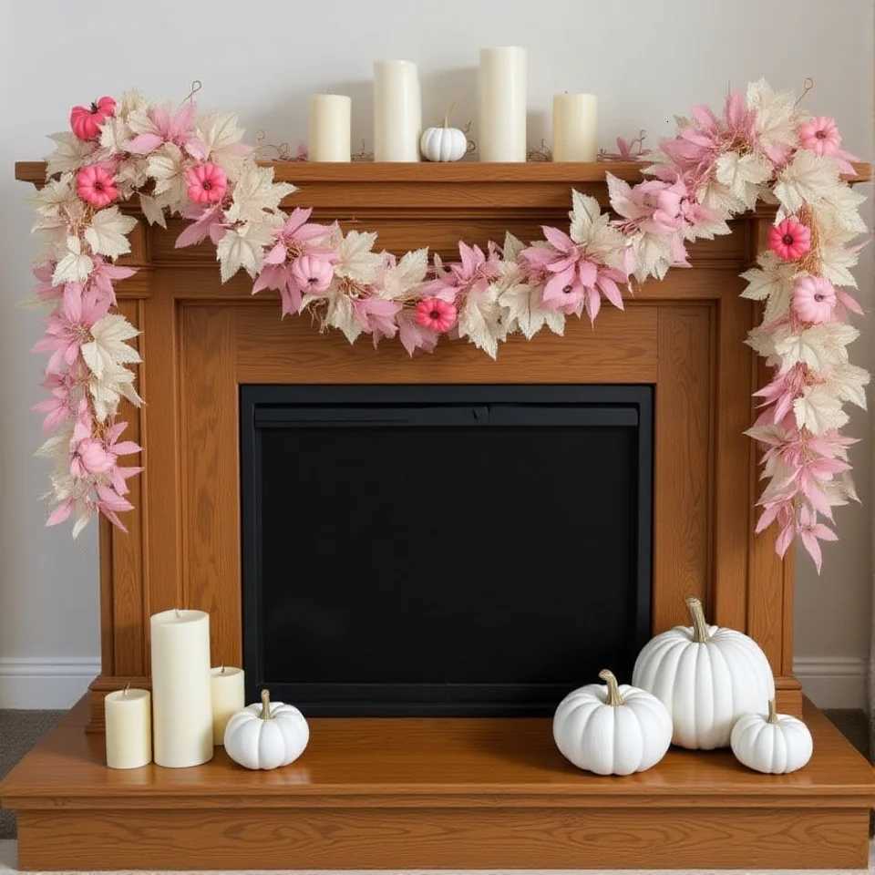 Fall Maple Leaves Garland Hanging Artificial Autumn Garland with Pink Pumpkins Flowers Berries for 2025 Halloween Thanksgiving C251126-image-1086195403