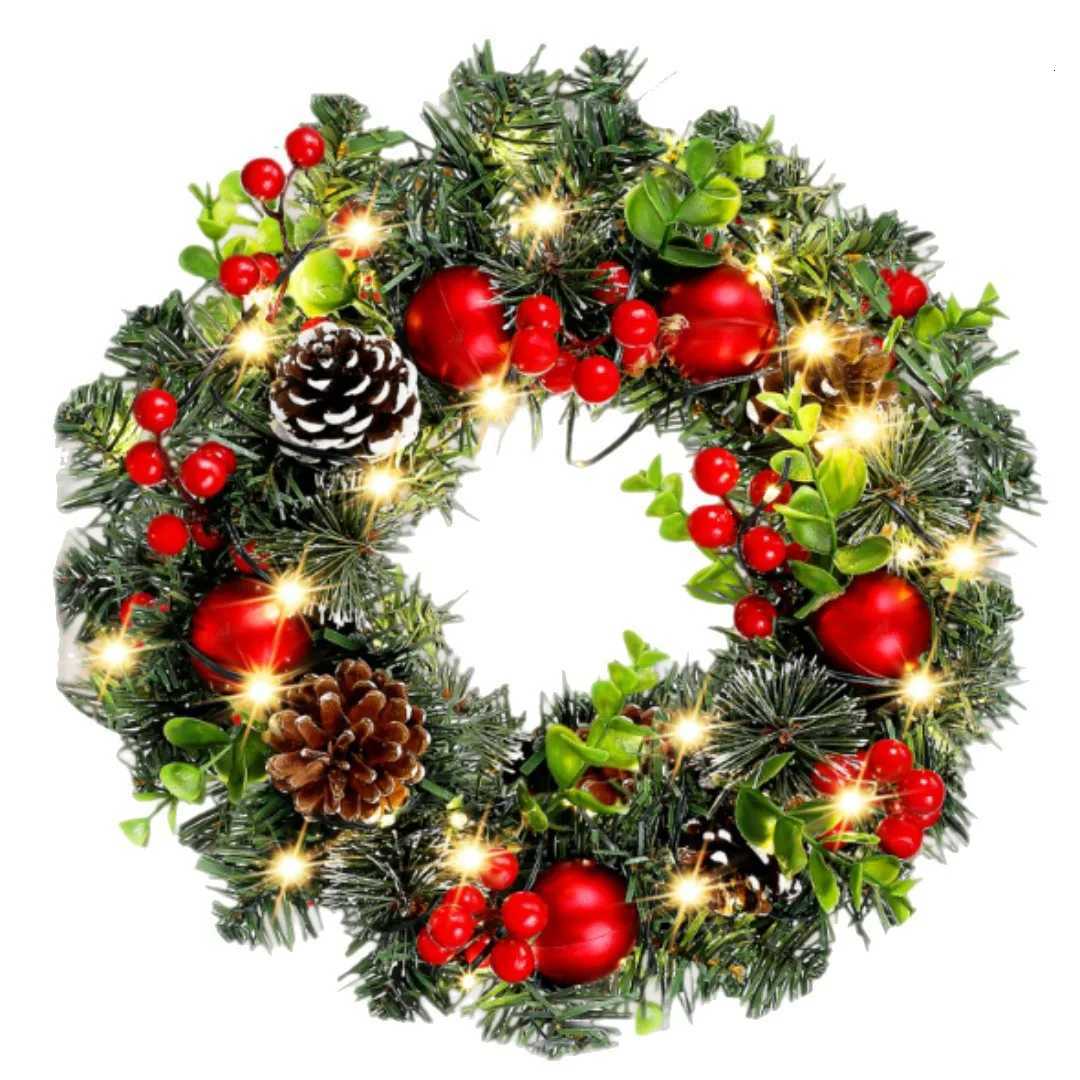 Elegant Red Christmas Wreath LED PVC Red Fruit Christmas Wreath Window Door Wall Ornament Decorations Home Halloween Decor Gifts C251126-image-1086197652