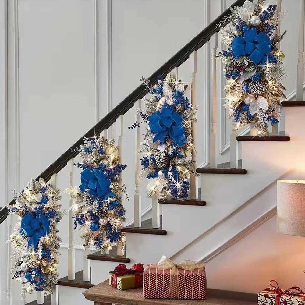 Hanging Stairs Garland Christmas Swag Door Wreath Pendants Stairway Swag Trim Lights Up LED Wreath Christmas Hanging Decoration C251126-image-1086197284