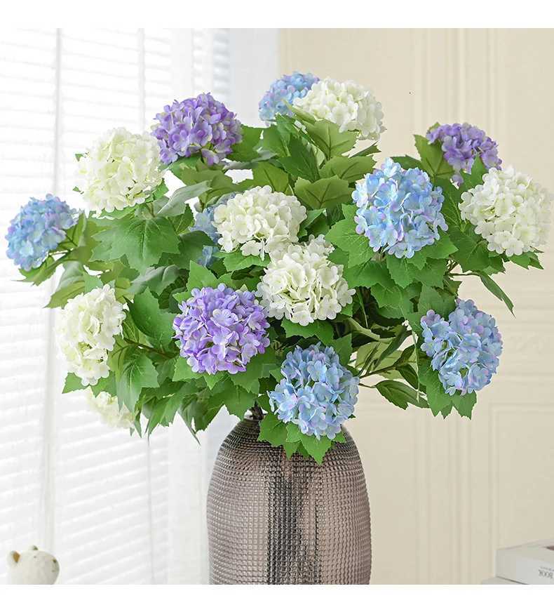 3 Heads Artificial Hydrangea Bouquet Faux Silk Hydrangea Flowers Summer Floral for Home Wedding Table Centerpiece Party Decor C251126-image-1086194845