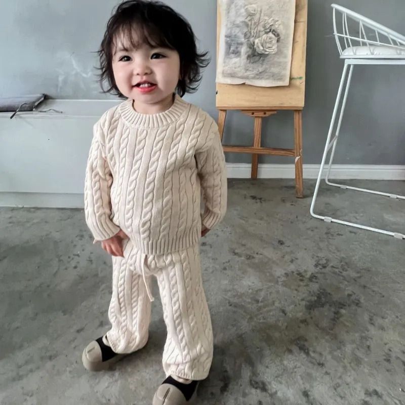 w765 Clothing Sets 2025 Winter Autumn Children Sweater pants Thicken Knit Warm Boys Pullover Toddler Girl Clothes Baby Outfits H251208-image-1087662308