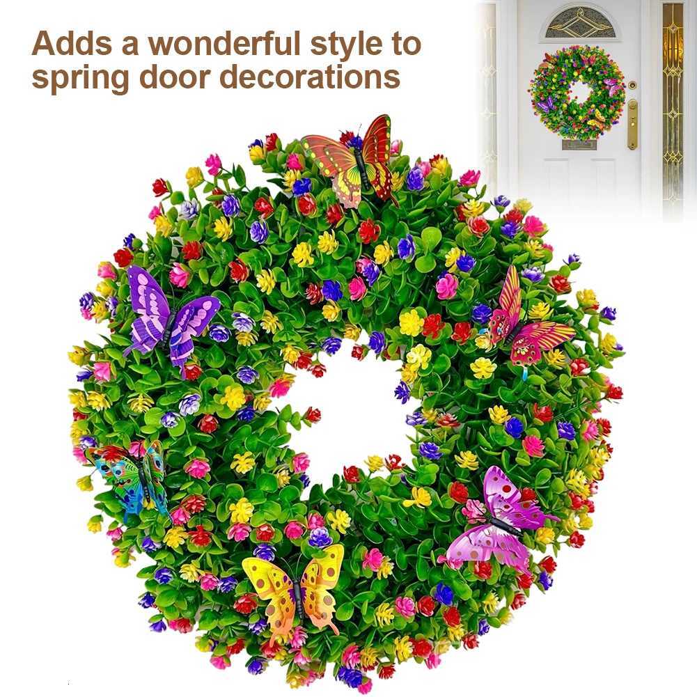 Artificial Eucalyptus Wreath Butterfly Flower Wreath Eucalyptus Leave Wreath Summer Wreath for Front Door Wall Window Decor C251126-image-1086195077